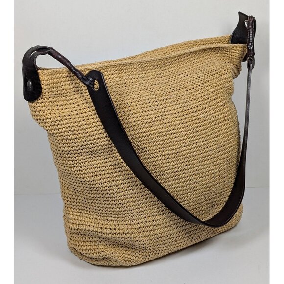 Banana Republic Paper Straw Shopper Tote Beach Bag Leather Straps Vacation - Picture 1 of 6